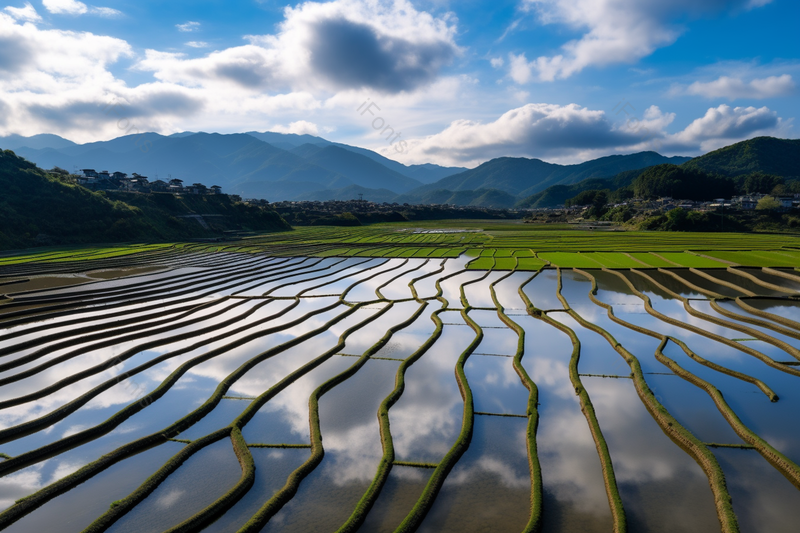 小满芒种节气浇满水的梯田风光,高清,摄影图,摄影图片,图片大全,摄影图免费下载